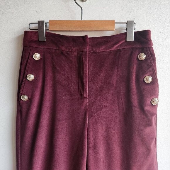 EUC Anthropologie Maison d’Amélie Burgundy Velvet Flared Pants - Sz 6 RUN LARGE - Picture 3 of 14